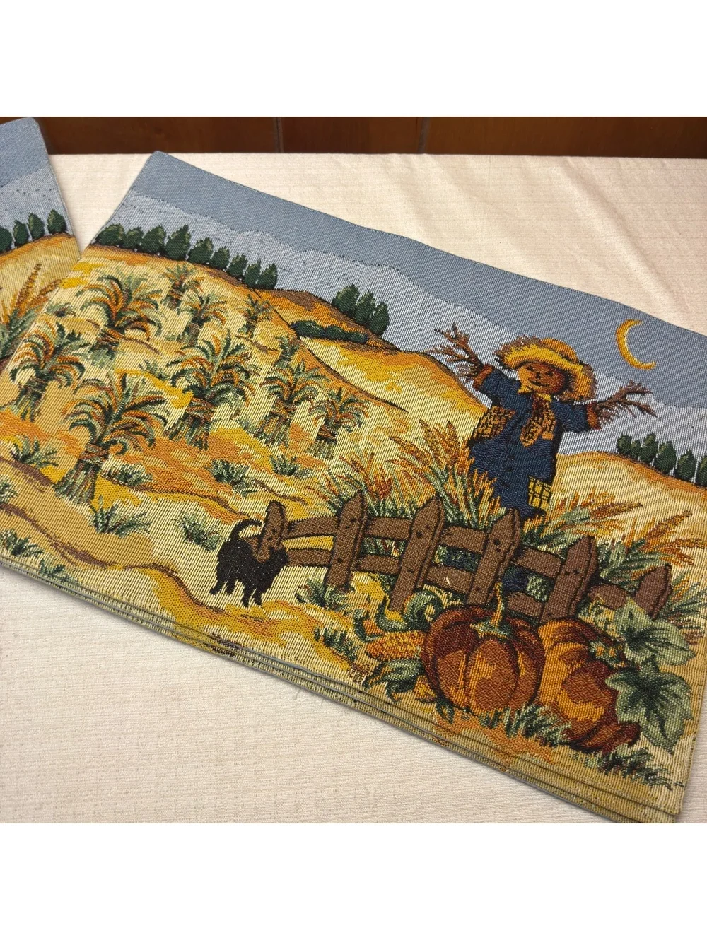 Fall Harvest Tapestry Placemats Set of 8 Scarecrow Pumpkin Autumn Table Decor